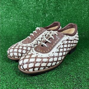 Aerogreen Summer Woven Leather Golf/Walking Oxfords Brown Cream
